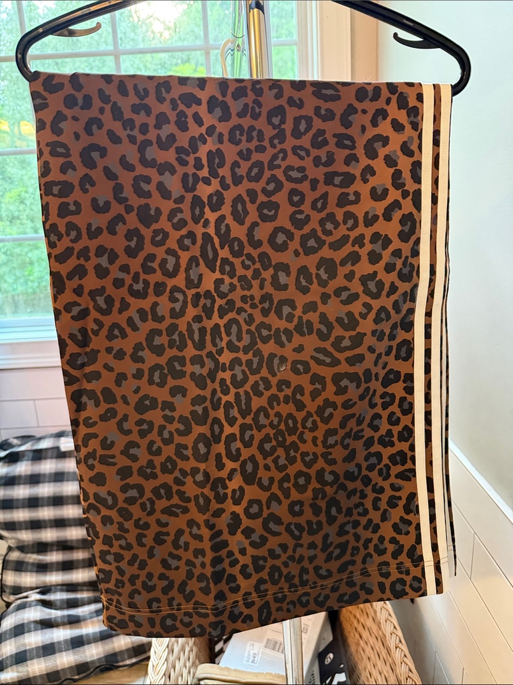 adidas Brown and Black Leopard Print Track Pants with Cream Stripes - Picture 2 of 4